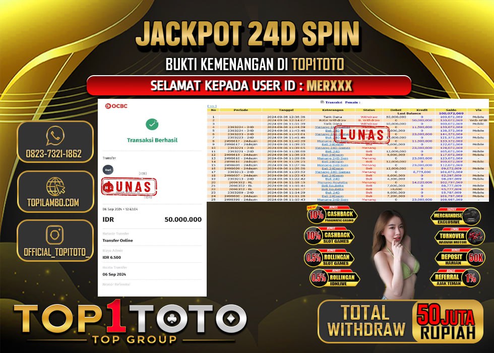 TOP1TOTO JACKPOT 24D SPIN Rp 50.000.000,- LUNAS