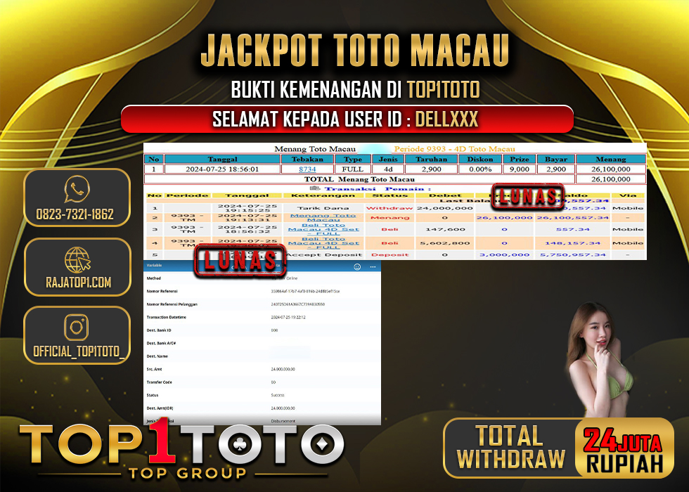 TOP1TOTO JACKPOT TOGEL TOTOMACAU Rp 24.000.000,- LUNAS