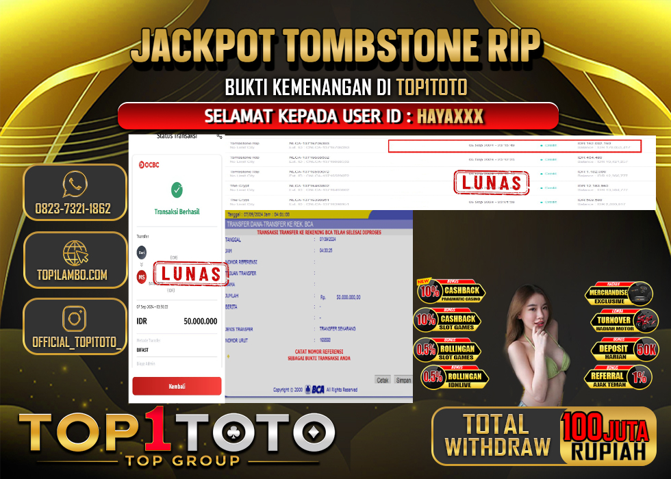 TOP1TOTO JACKPOT SLOT TOMBSTONE RIP Rp.100.000,000 - LUNAS