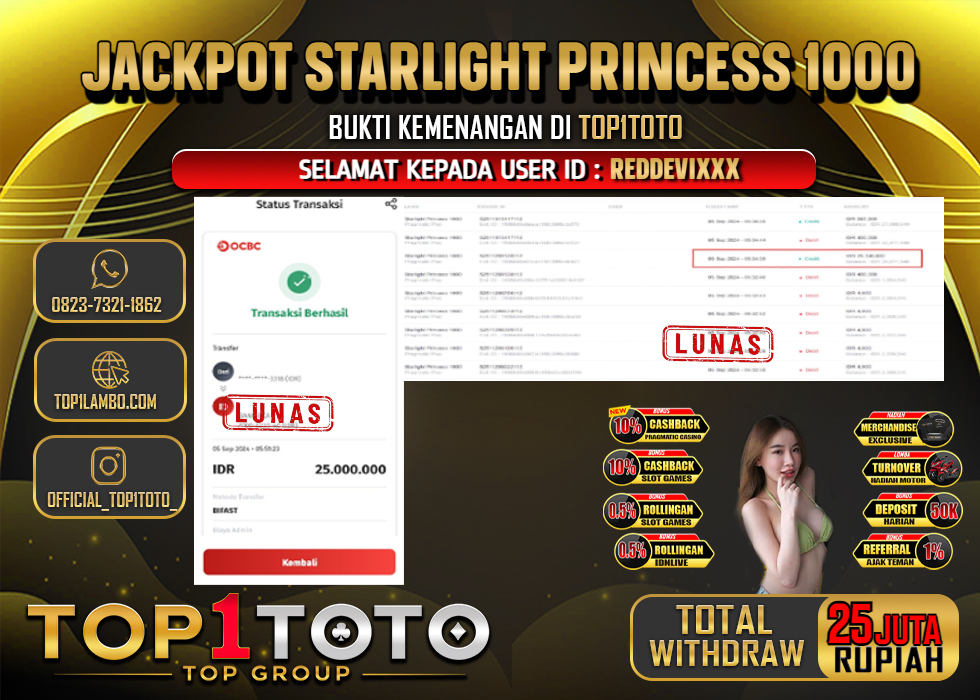 TOP1TOTO JACKPOT SLOT STARLIGHT PRINCESS 1000 Rp.25.000.000 - LUNAS	